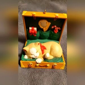 Vintage Hallmark Cat Christmas Ornament Cat Nap in Suitcase Keepsake